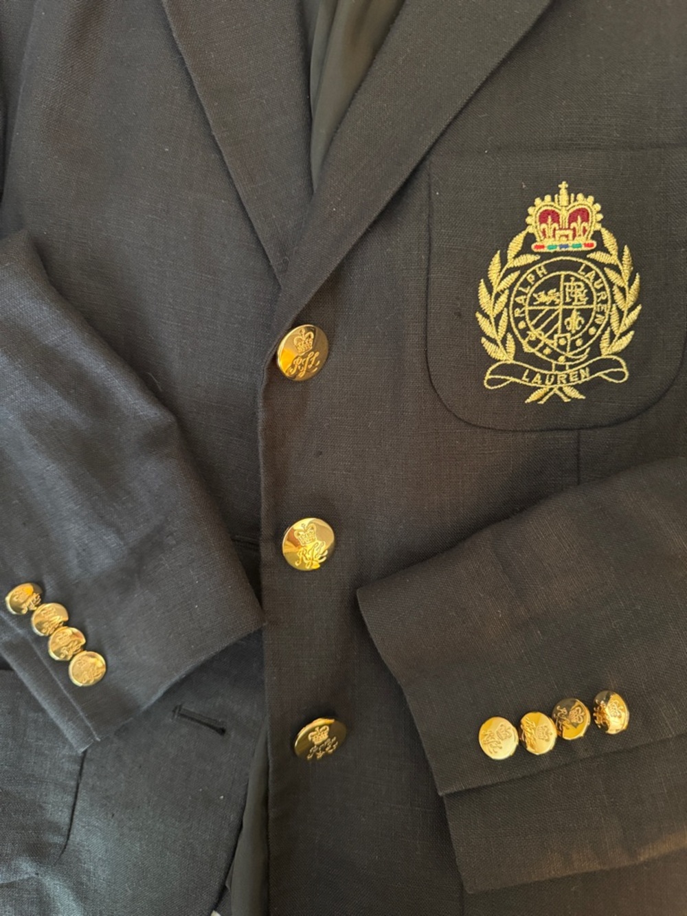 Lauren Ralph Lauren Women’s Black RL Crest Blazer Linen Gold Buttons Size 8